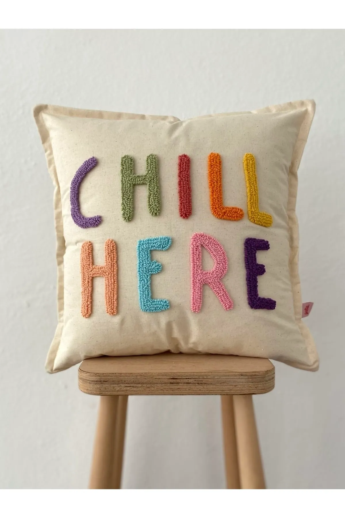 Chill Here Colorful Motto Washed Linen Punch Cushion Pillow Cover